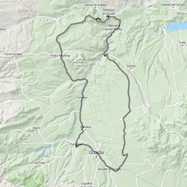 Miniatuurkaart van de fietsinspiratie "Wegroute door Guadix en Mirador Magdalena" in Andalucía, Spain. Gemaakt door de Tarmacs.app fietsrouteplanner