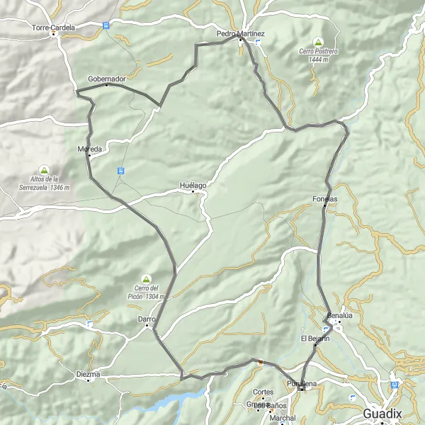 Map miniature of "Darro and Cerro Buzao Loop" cycling inspiration in Andalucía, Spain. Generated by Tarmacs.app cycling route planner