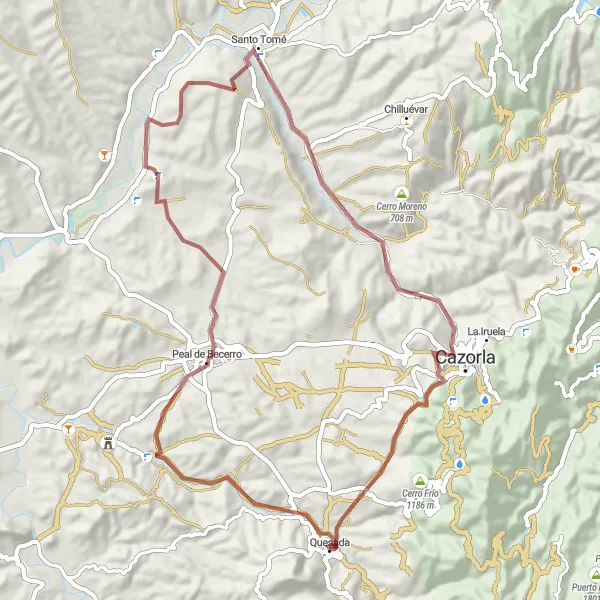 Miniatura della mappa di ispirazione al ciclismo "Itinerario in bicicletta tra Quesada e Cazorla" nella regione di Andalucía, Spain. Generata da Tarmacs.app, pianificatore di rotte ciclistiche