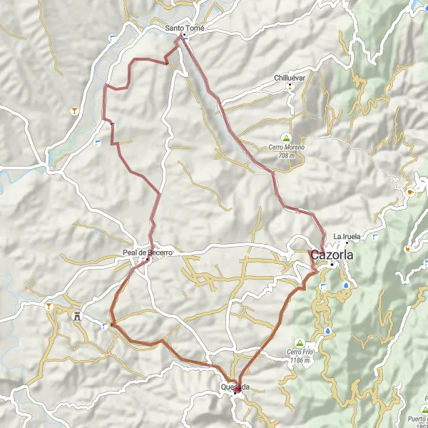 Map miniature of "Gravel Around Quesada" cycling inspiration in Andalucía, Spain. Generated by Tarmacs.app cycling route planner