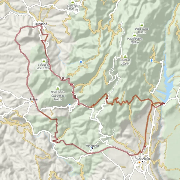 Miniaturní mapa "Extended gravel route from Quesada to Huesa" inspirace pro cyklisty v oblasti Andalucía, Spain. Vytvořeno pomocí plánovače tras Tarmacs.app