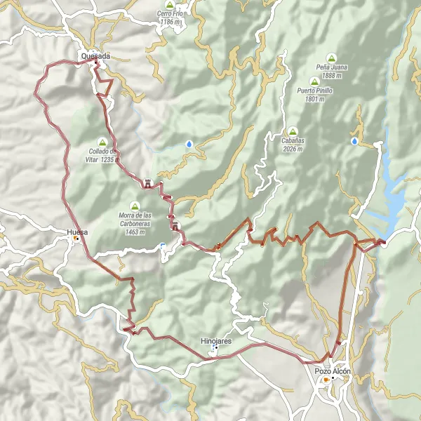 Map miniature of "Tiscar Adrenaline Rush" cycling inspiration in Andalucía, Spain. Generated by Tarmacs.app cycling route planner