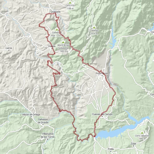 Map miniature of "Negratín Power Ride" cycling inspiration in Andalucía, Spain. Generated by Tarmacs.app cycling route planner