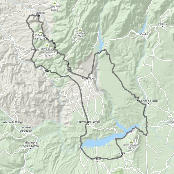 Miniatua del mapa de inspiración ciclista "Vuelta panorámica por la Sierra de Cazorla" en Andalucía, Spain. Generado por Tarmacs.app planificador de rutas ciclistas