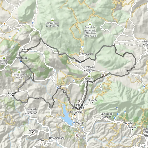 Miniatura della mappa di ispirazione al ciclismo "Giro strada panoramico" nella regione di Andalucía, Spain. Generata da Tarmacs.app, pianificatore di rotte ciclistiche