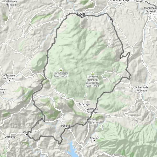 Miniatuurkaart van de fietsinspiratie "114 km Avontuur door de Andalusische bergen" in Andalucía, Spain. Gemaakt door de Tarmacs.app fietsrouteplanner