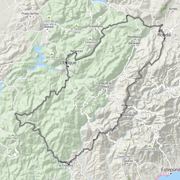 Map miniature of "Ronda Ultimate Road Challenge" cycling inspiration in Andalucía, Spain. Generated by Tarmacs.app cycling route planner