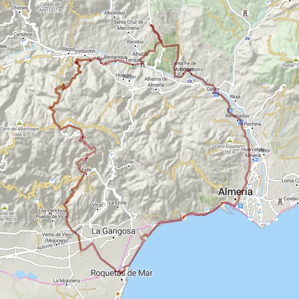 Miniatura mapy "Przejażdżka rowerowa wokół Roquetas de Mar" - trasy rowerowej w Andalucía, Spain. Wygenerowane przez planer tras rowerowych Tarmacs.app