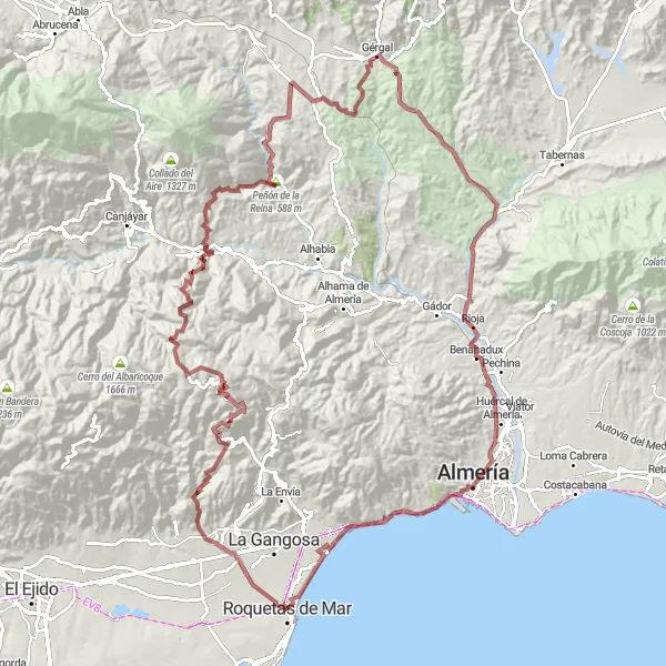 Miniatura mapy "Wyprawa rowerowa dookoła Roquetas de Mar" - trasy rowerowej w Andalucía, Spain. Wygenerowane przez planer tras rowerowych Tarmacs.app