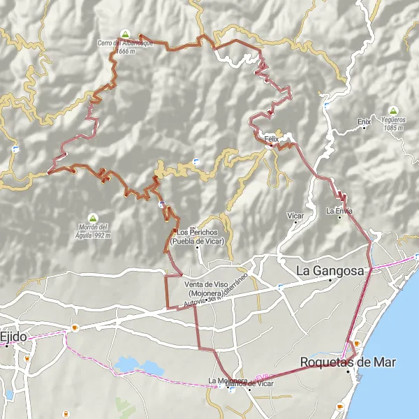 Map miniature of "The Gravel Odyssey" cycling inspiration in Andalucía, Spain. Generated by Tarmacs.app cycling route planner