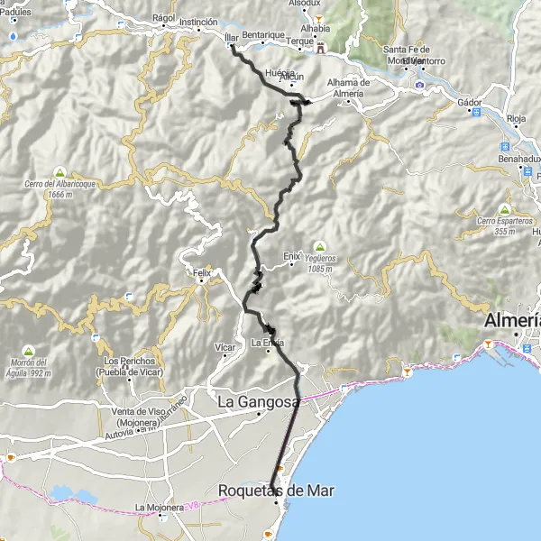 Map miniature of "Coastal Road Escape" cycling inspiration in Andalucía, Spain. Generated by Tarmacs.app cycling route planner