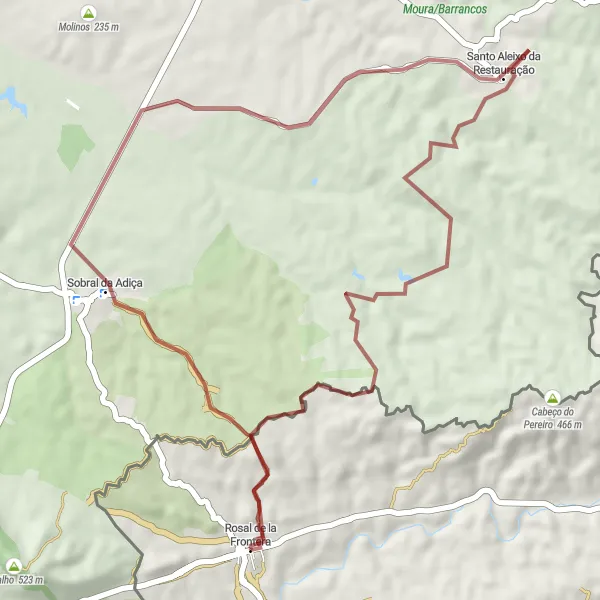 Miniaturní mapa "Cyklistická cesta po Štěrkových Stezkách okolo Rosalu de la Frontera" inspirace pro cyklisty v oblasti Andalucía, Spain. Vytvořeno pomocí plánovače tras Tarmacs.app