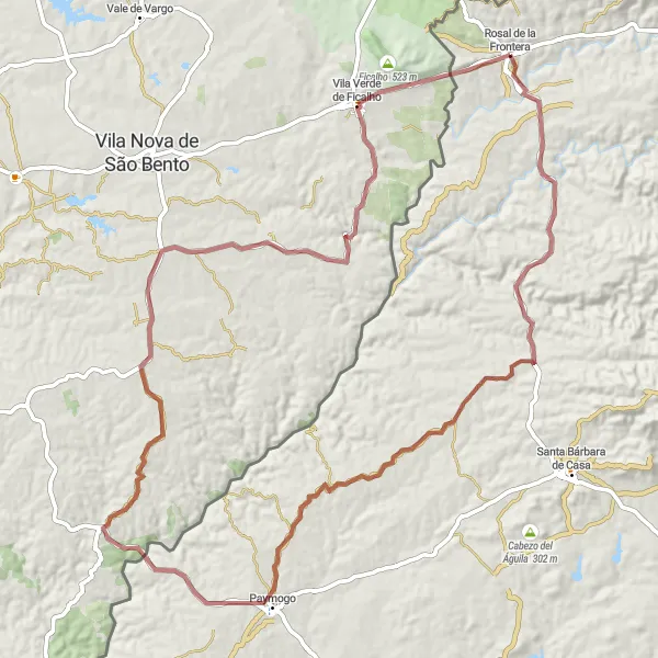 Miniaturní mapa "Gravel Cyklistická Trasa okolo Rosalu de la Frontera" inspirace pro cyklisty v oblasti Andalucía, Spain. Vytvořeno pomocí plánovače tras Tarmacs.app