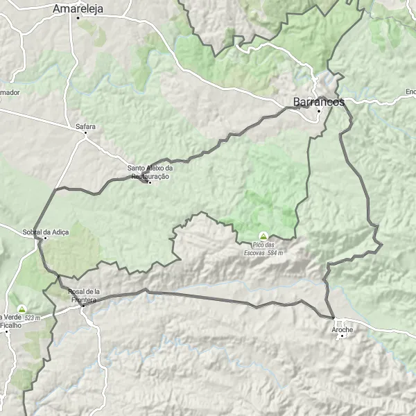 Miniaturní mapa "Okružní Cyklistický Výlet po Silnici u Rosalu de la Frontera" inspirace pro cyklisty v oblasti Andalucía, Spain. Vytvořeno pomocí plánovače tras Tarmacs.app