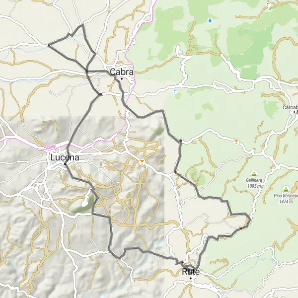 Map miniature of "Rute and Its Castles" cycling inspiration in Andalucía, Spain. Generated by Tarmacs.app cycling route planner