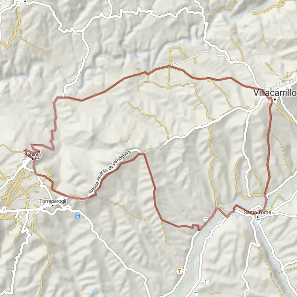 Miniatura della mappa di ispirazione al ciclismo "Percorso Gravel da Sabiote a Santo Tomé" nella regione di Andalucía, Spain. Generata da Tarmacs.app, pianificatore di rotte ciclistiche