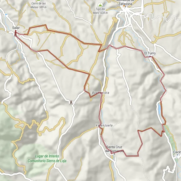 Miniatura della mappa di ispirazione al ciclismo "Passeggiata in gravel da Salar al Turro" nella regione di Andalucía, Spain. Generata da Tarmacs.app, pianificatore di rotte ciclistiche