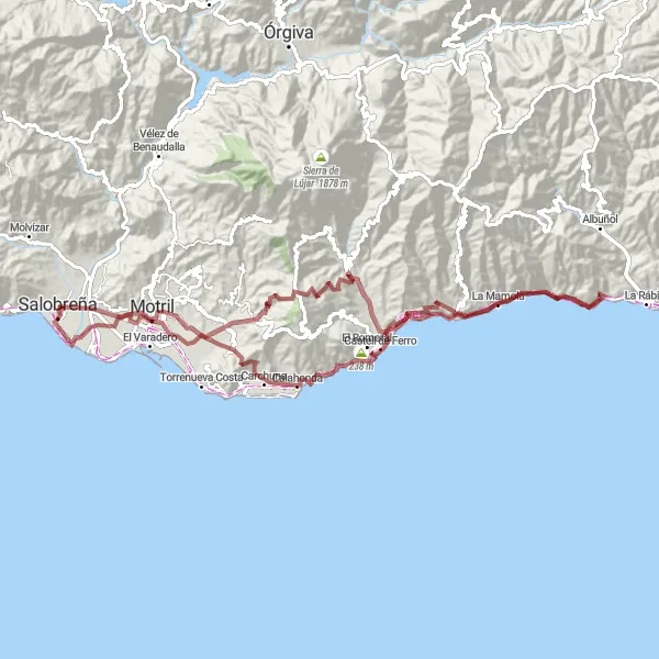 Miniaturní mapa "Gravelový okruh La Mamola-Calahonda" inspirace pro cyklisty v oblasti Andalucía, Spain. Vytvořeno pomocí plánovače tras Tarmacs.app