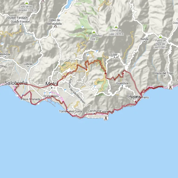 Miniature de la carte de l'inspiration cycliste "Parcours côtier de Motril à Playa Granada" dans la Andalucía, Spain. Générée par le planificateur d'itinéraire cycliste Tarmacs.app