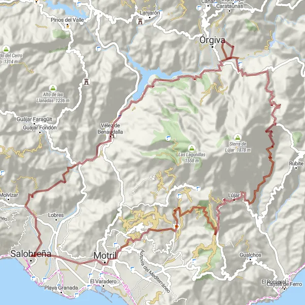 Miniaturní mapa "Gravelová expedice do hor" inspirace pro cyklisty v oblasti Andalucía, Spain. Vytvořeno pomocí plánovače tras Tarmacs.app