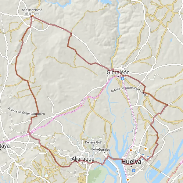 Miniatura mapy "Trasa Gravel do Gibraleón" - trasy rowerowej w Andalucía, Spain. Wygenerowane przez planer tras rowerowych Tarmacs.app
