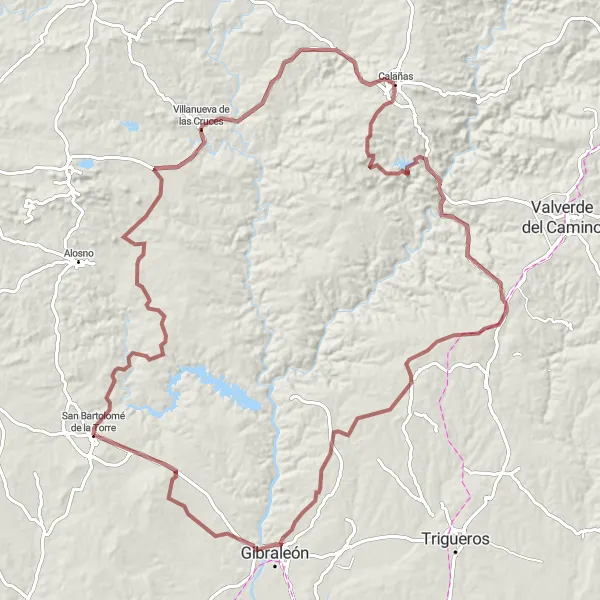 Miniatura mapy "Trasa Gravel do Calañas" - trasy rowerowej w Andalucía, Spain. Wygenerowane przez planer tras rowerowych Tarmacs.app