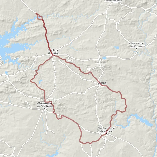 Miniatura mapy "Trasa na Puebla de Guzmán" - trasy rowerowej w Andalucía, Spain. Wygenerowane przez planer tras rowerowych Tarmacs.app