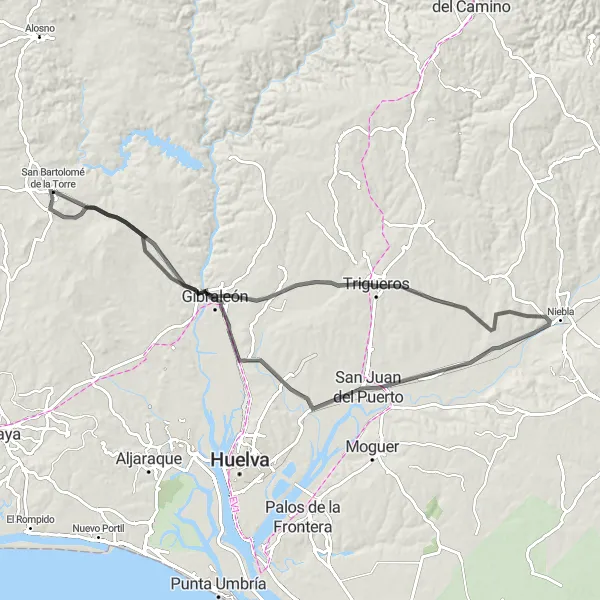 Miniatura mapy "Trasa do Niebla" - trasy rowerowej w Andalucía, Spain. Wygenerowane przez planer tras rowerowych Tarmacs.app