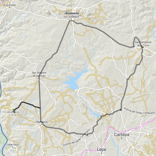 Miniatura mapy "Trasa do Monte Gordo" - trasy rowerowej w Andalucía, Spain. Wygenerowane przez planer tras rowerowych Tarmacs.app