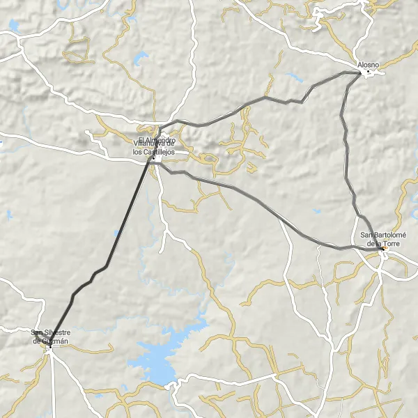 Miniatura mapy "Trasa do San Silvestre de Guzmán" - trasy rowerowej w Andalucía, Spain. Wygenerowane przez planer tras rowerowych Tarmacs.app