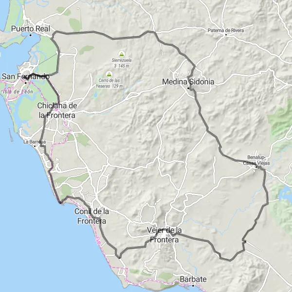 Miniatura mapy "Przejażdżka szosowa przez urozmaiconą Andaluzję" - trasy rowerowej w Andalucía, Spain. Wygenerowane przez planer tras rowerowych Tarmacs.app