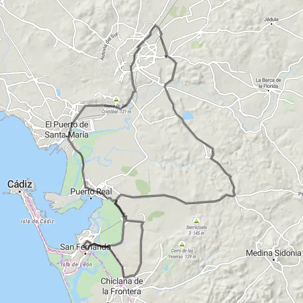 Miniatura della mappa di ispirazione al ciclismo "Cicloturismo tra Castillo de San Romualdo e Lomopardo" nella regione di Andalucía, Spain. Generata da Tarmacs.app, pianificatore di rotte ciclistiche