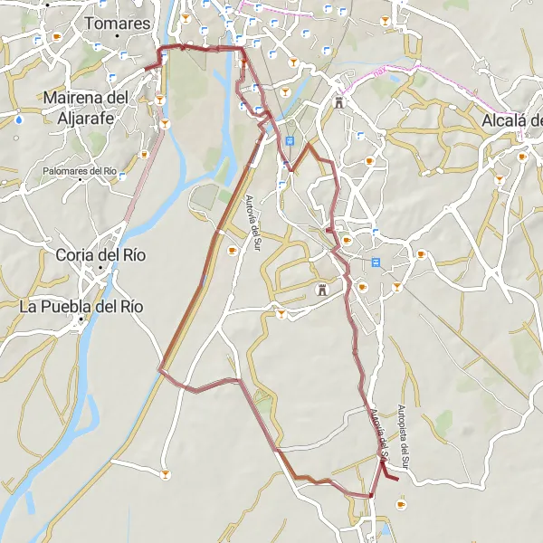 Miniatura mapy "67 km rowerem gravelowym przez Monte Gurugù" - trasy rowerowej w Andalucía, Spain. Wygenerowane przez planer tras rowerowych Tarmacs.app