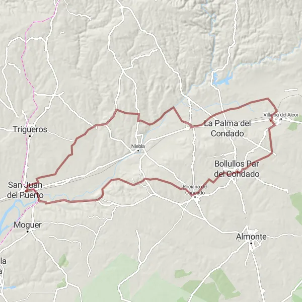 Miniatuurkaart van de fietsinspiratie "Graveltocht naar Bollullos Par del Condado" in Andalucía, Spain. Gemaakt door de Tarmacs.app fietsrouteplanner