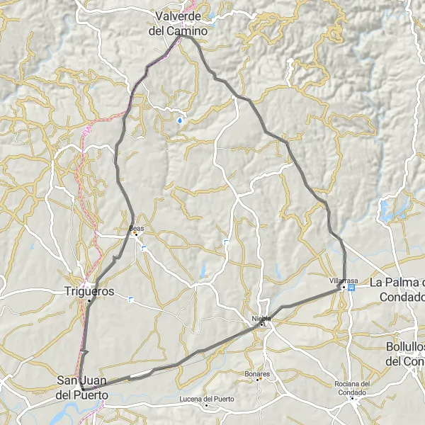 Miniatura mapy "Trasa przez Villarrasa" - trasy rowerowej w Andalucía, Spain. Wygenerowane przez planer tras rowerowych Tarmacs.app