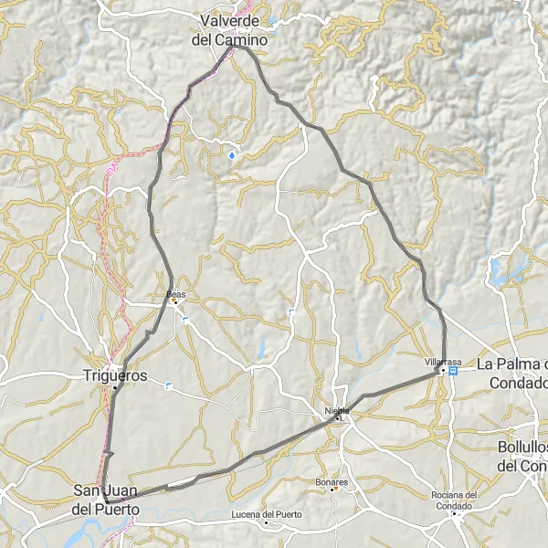 Miniaturní mapa "Cyklotrasa do Valverde del Camino" inspirace pro cyklisty v oblasti Andalucía, Spain. Vytvořeno pomocí plánovače tras Tarmacs.app