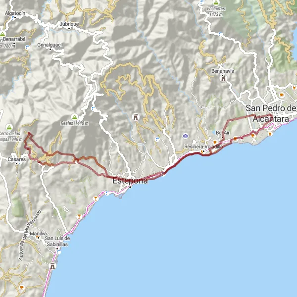 Miniatuurkaart van de fietsinspiratie "Verken gravelroutes rond San Pedro de Alcántara" in Andalucía, Spain. Gemaakt door de Tarmacs.app fietsrouteplanner