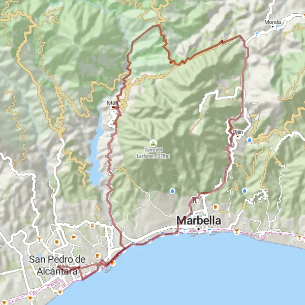 Map miniature of "Coastal Delights Gravel Adventure" cycling inspiration in Andalucía, Spain. Generated by Tarmacs.app cycling route planner