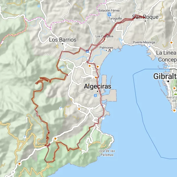 Miniatuurkaart van de fietsinspiratie "Avontuurlijke grindweg naar El Bujeo" in Andalucía, Spain. Gemaakt door de Tarmacs.app fietsrouteplanner