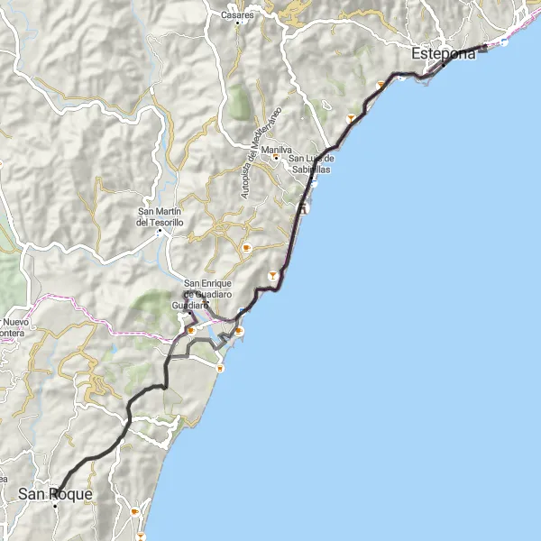 Miniaturekort af cykelinspirationen "Rundtur til Sotogrande og Castillo La Duquesa" i Andalucía, Spain. Genereret af Tarmacs.app cykelruteplanlægger