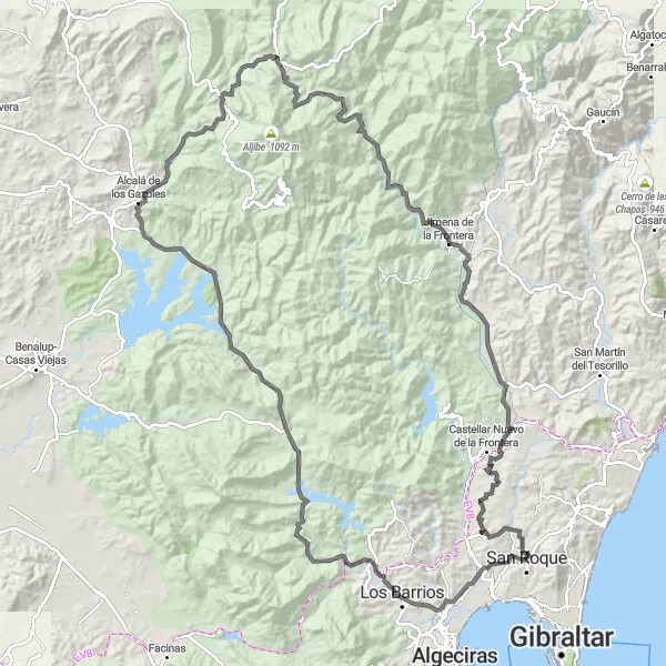 Map miniature of "Los Cañones Loop" cycling inspiration in Andalucía, Spain. Generated by Tarmacs.app cycling route planner