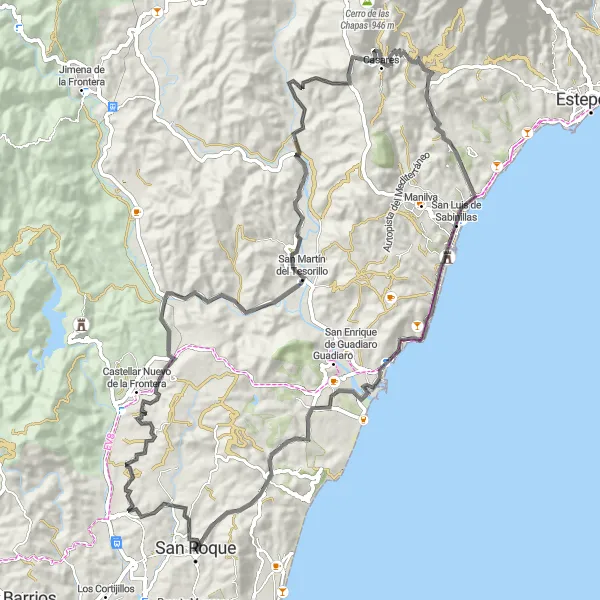 Map miniature of "Casares Loop" cycling inspiration in Andalucía, Spain. Generated by Tarmacs.app cycling route planner