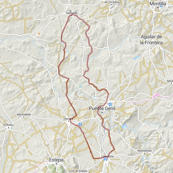 Map miniature of "Hidden Gems of Andalusia Gravel Adventure" cycling inspiration in Andalucía, Spain. Generated by Tarmacs.app cycling route planner