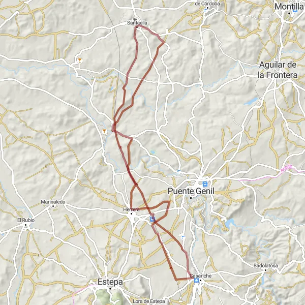 Map miniature of "Santaella Gravel Adventure" cycling inspiration in Andalucía, Spain. Generated by Tarmacs.app cycling route planner