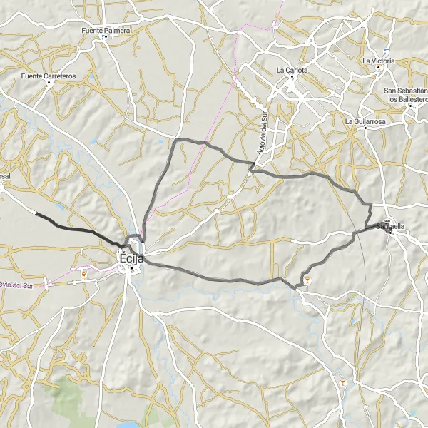 Map miniature of "Santaella Castle Loop" cycling inspiration in Andalucía, Spain. Generated by Tarmacs.app cycling route planner