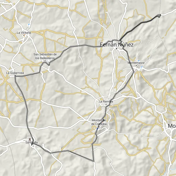 Map miniature of "Cordoba Road Loop" cycling inspiration in Andalucía, Spain. Generated by Tarmacs.app cycling route planner