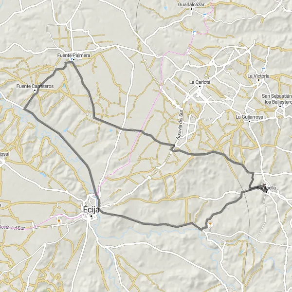 Miniatua del mapa de inspiración ciclista "Ruta del Palacio Road Cycling" en Andalucía, Spain. Generado por Tarmacs.app planificador de rutas ciclistas