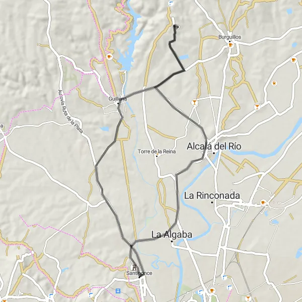 Miniatua del mapa de inspiración ciclista "Ruta en bicicleta de carretera: Santiponce - La Algaba" en Andalucía, Spain. Generado por Tarmacs.app planificador de rutas ciclistas