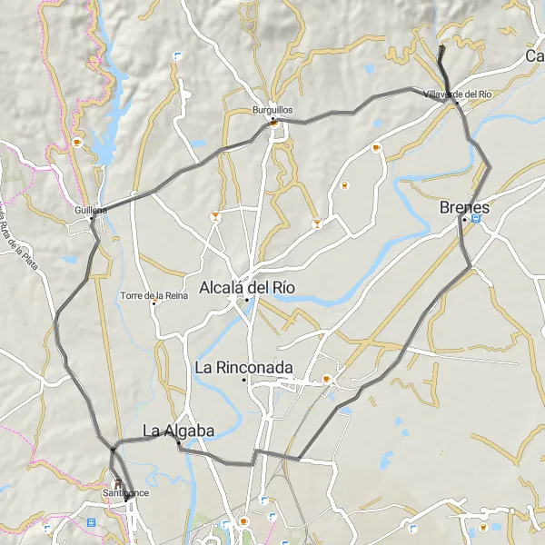 Map miniature of "Santiponce-Guillena Circuit" cycling inspiration in Andalucía, Spain. Generated by Tarmacs.app cycling route planner