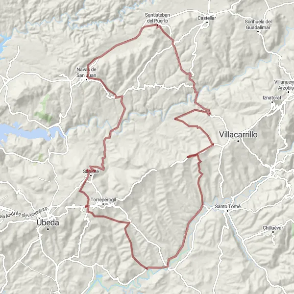 Miniatura mapy "Przejazd na szutrach do Sabiote i Navas de San Juan" - trasy rowerowej w Andalucía, Spain. Wygenerowane przez planer tras rowerowych Tarmacs.app